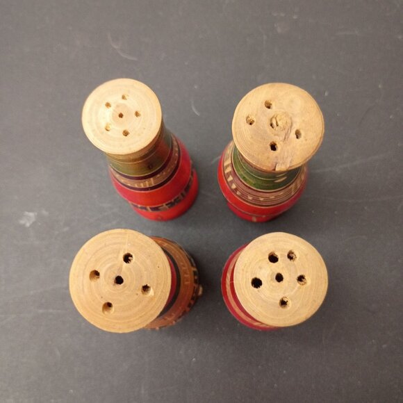 2 Sets VTG  Hand-Painted Mexico Wooden Salt & Pepper Shakers Colorful 1958 - Picture 2 of 9